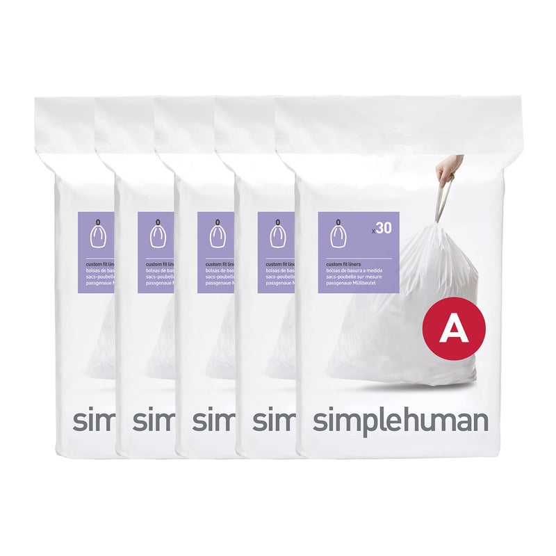 simplehuman Code A 150 Count, Dispenser Pack Custom Fit Liners, Drawstring Trash Bags, 4.5 Liter / 1.2 Gallon, White - Image 1